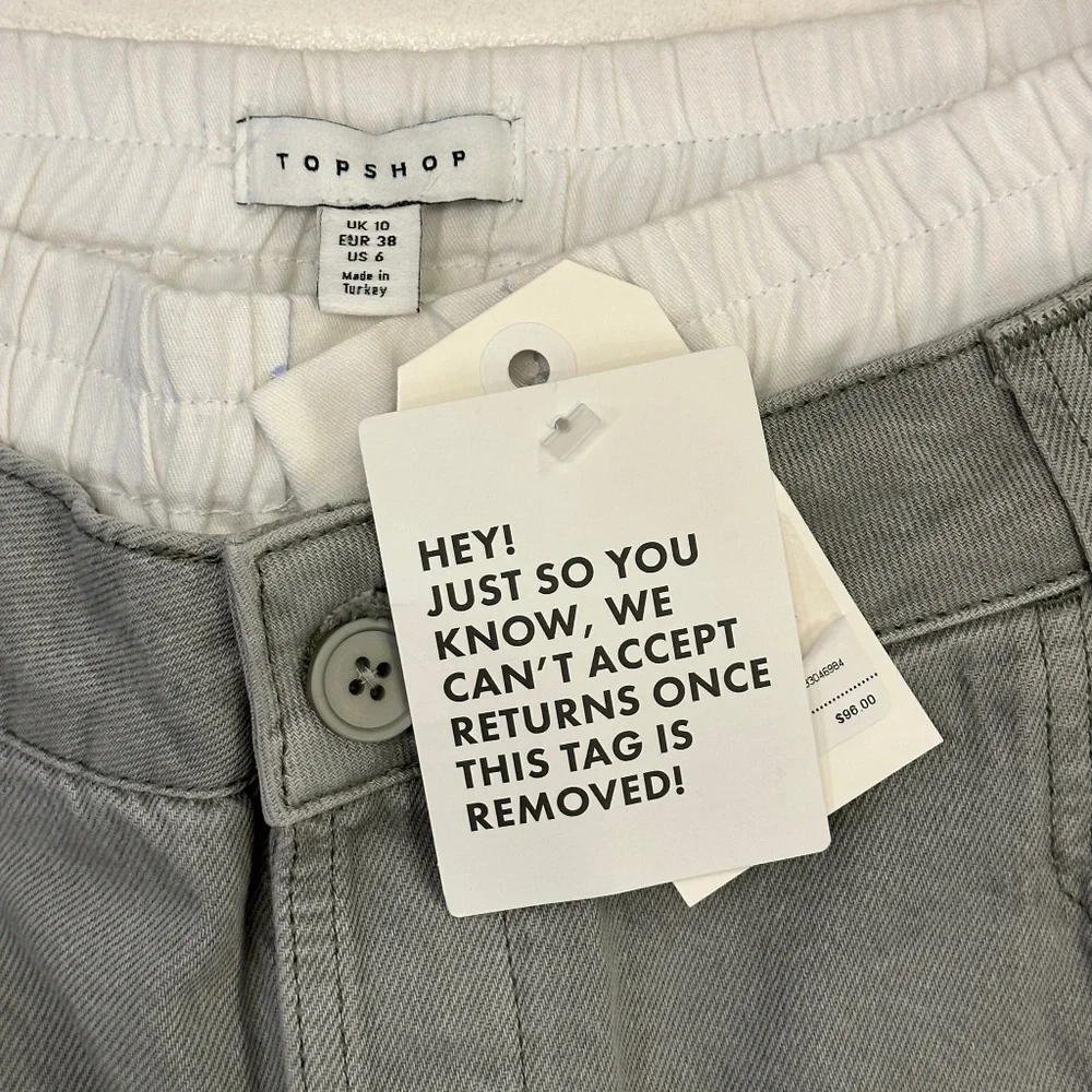 Topshop Boxer Waistband Cotton-Blend Wide-Leg Denim Pants (Grey/White) - Picture 15 of 16